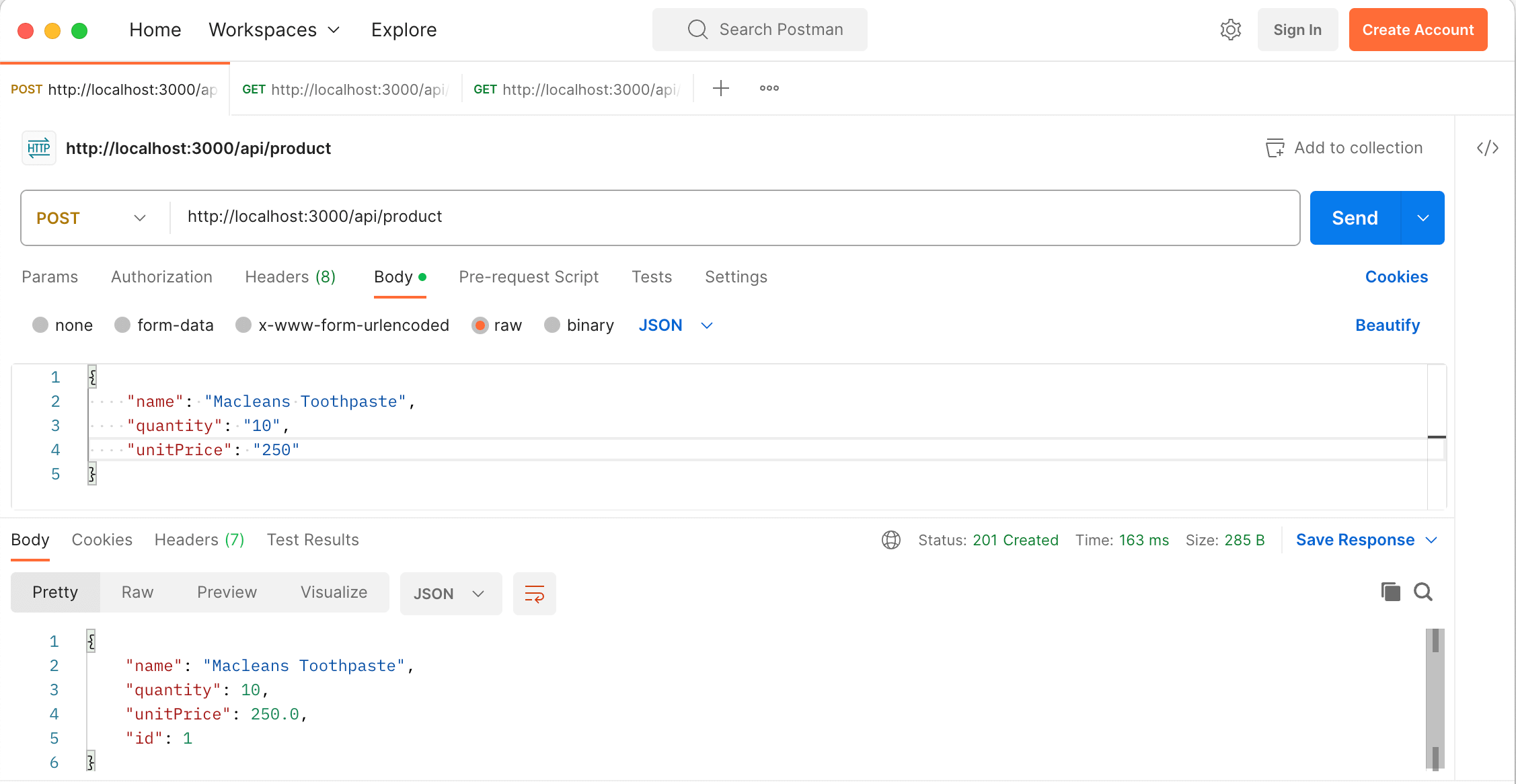 a screenshot of spring boot postman result